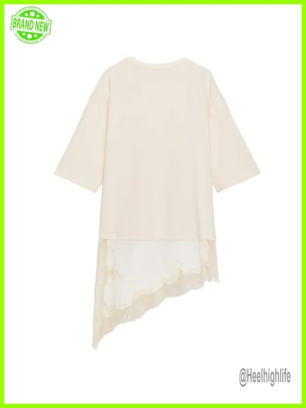 Lace T-Shirt Oversized Crewneck Short Sleeve Asymmetrical Hem Womens Tee